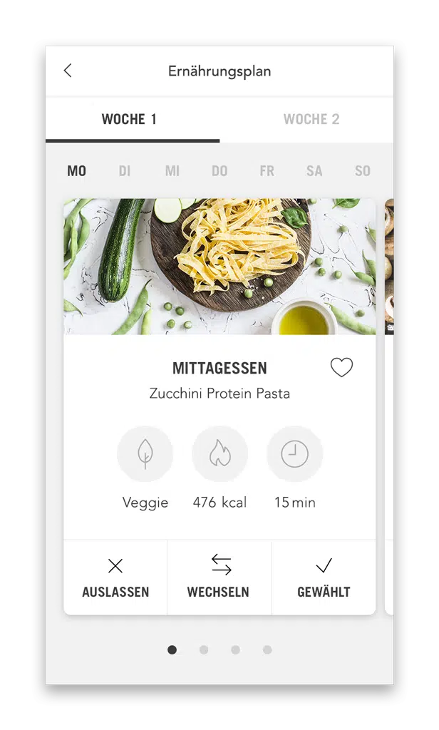 Marcos Ernährungsplan Plan mit Mahlzeiten (Smartphone Ansicht Beispiel Tag)